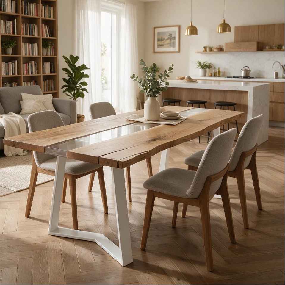 Tavolo da pranzo in legno massello di Rovere Slavonia e resina | Su Misura