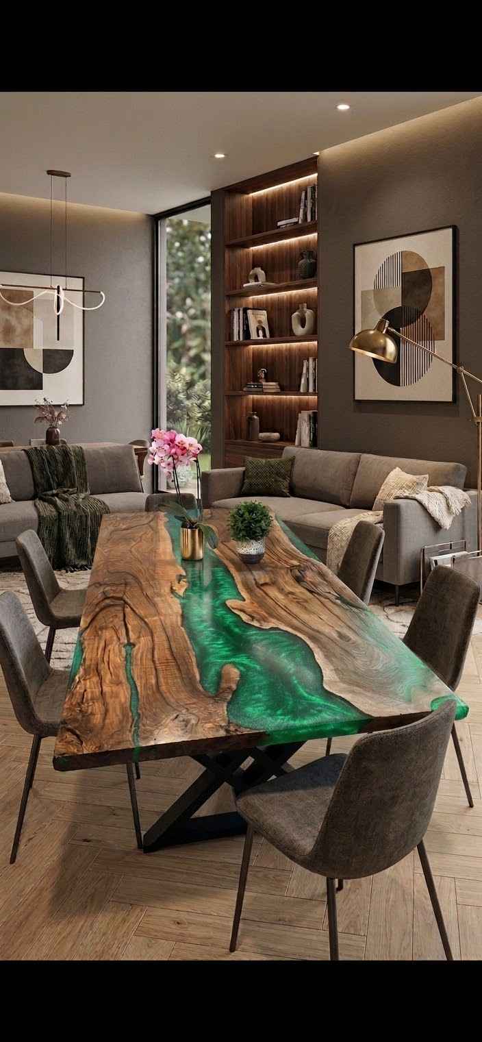 Tavolo da pranzo in legno massello di Noce Europeo e resina | Su Misura