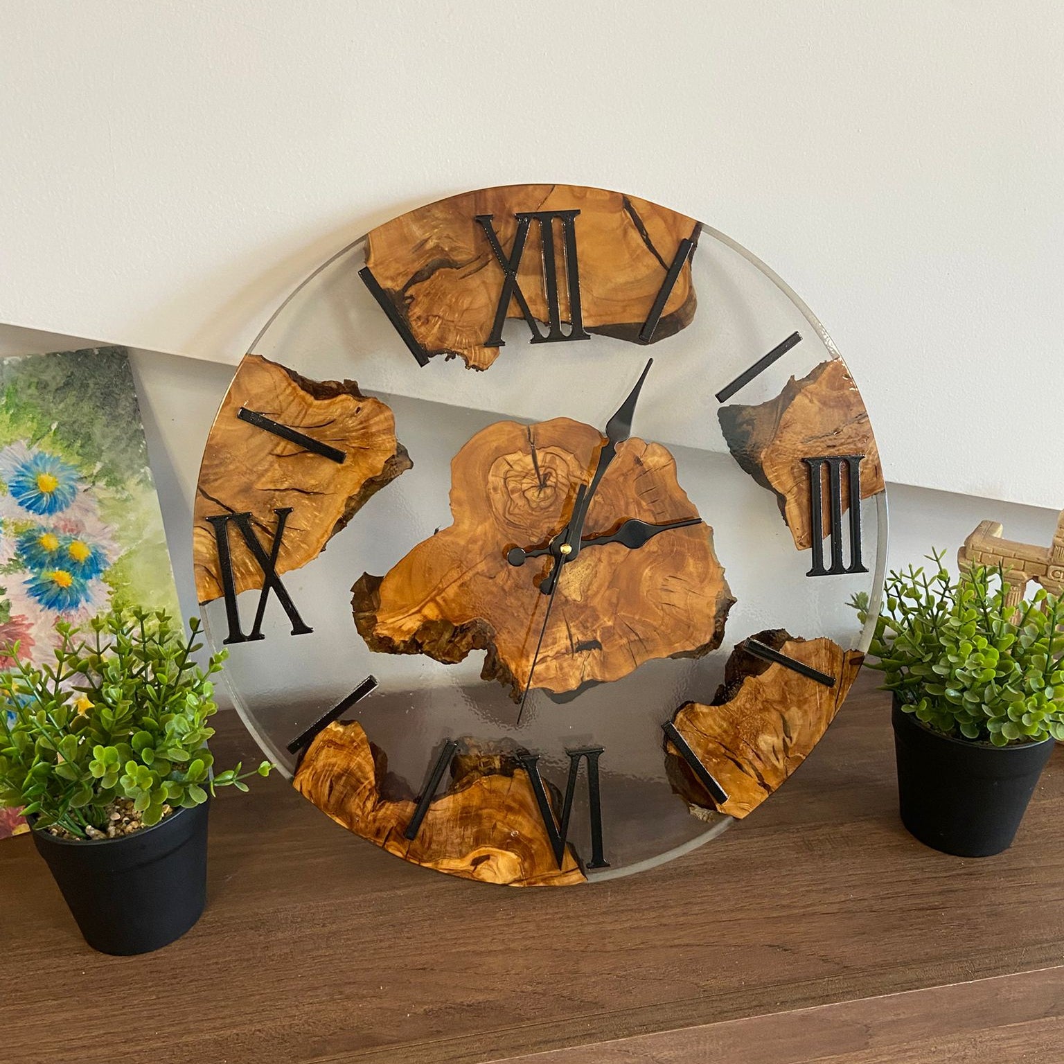 Orologio da parete in resina e radica di ulivo MM Wood&Resin Design